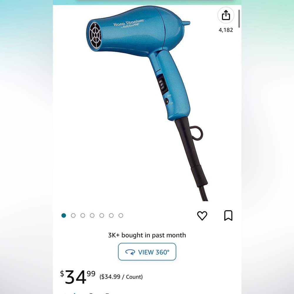 BaBylissPRO Nano Titanium Travel Dryer, Blue